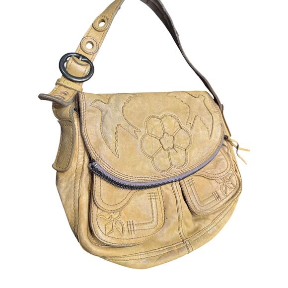 100% Lamb Skin RARE Vtg LUCKY Brand.Stash Bag Distressed ItalianLeather Flower - Picture 2 of 12